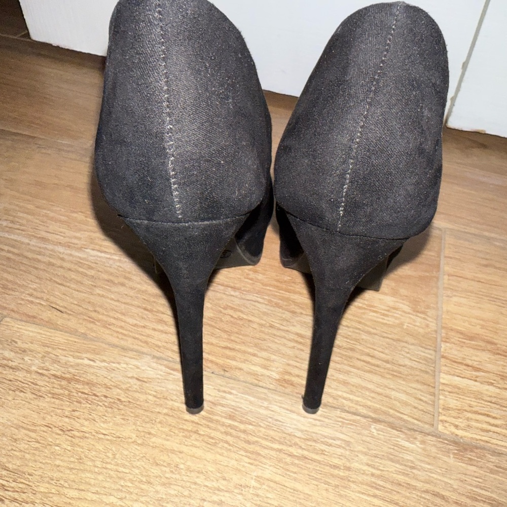 Stiletto platform Peep-Toe Heels black suede like material - Picture 4 of 7